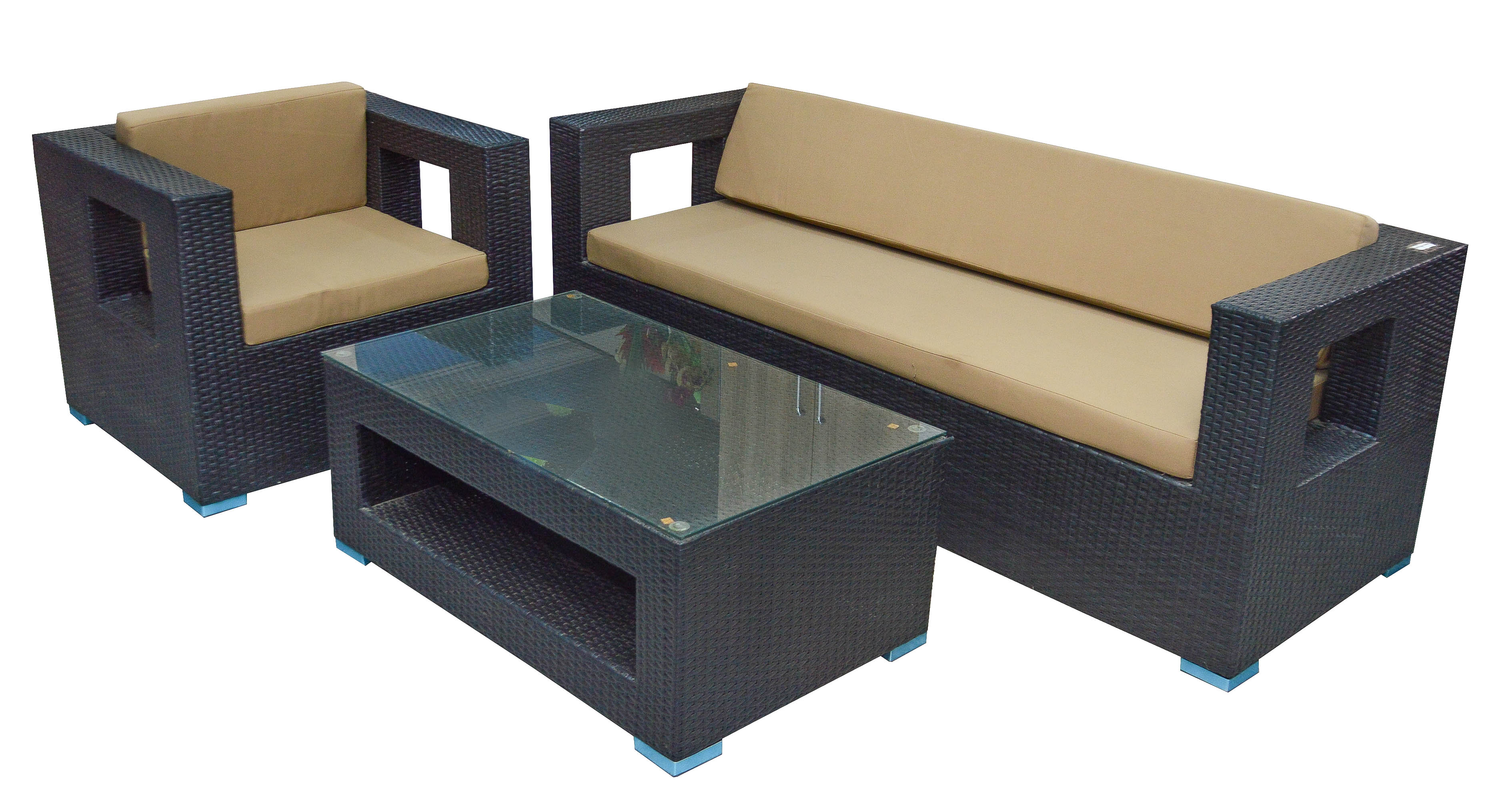 1015 Set Of Glass Table And Corner Sofa
